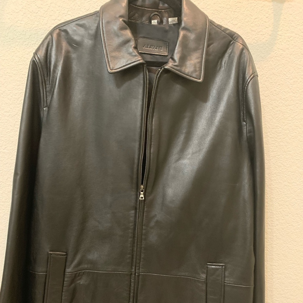 Alfani Black Leather Jacket Zip Front Mens Size L